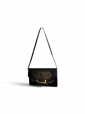 Vintage Susan Gail Black Genuine Leather Shoulder Bag Gold Tone